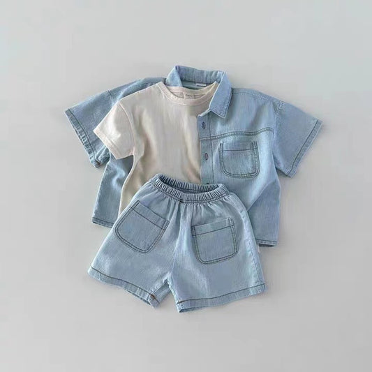Short Sleeve Denim Pocket Shirt & Shorts Set – Two-Piece Summer Outfit