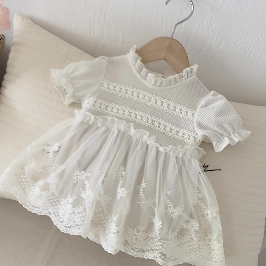 Baby Bloomer with Skirt Waffle Ivory Lace Romper