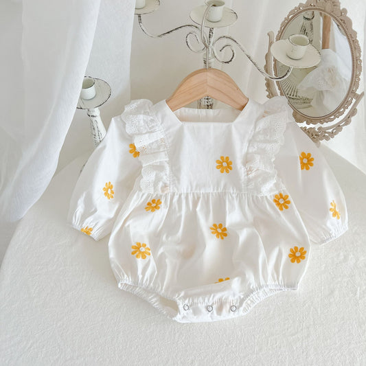 Daisies Long Sleeve Floral 100% Cotton Summer Romper