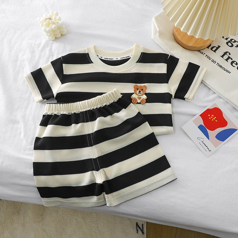Striped Short-Sleeved Baby Suit – Soft One-Piece for Kids