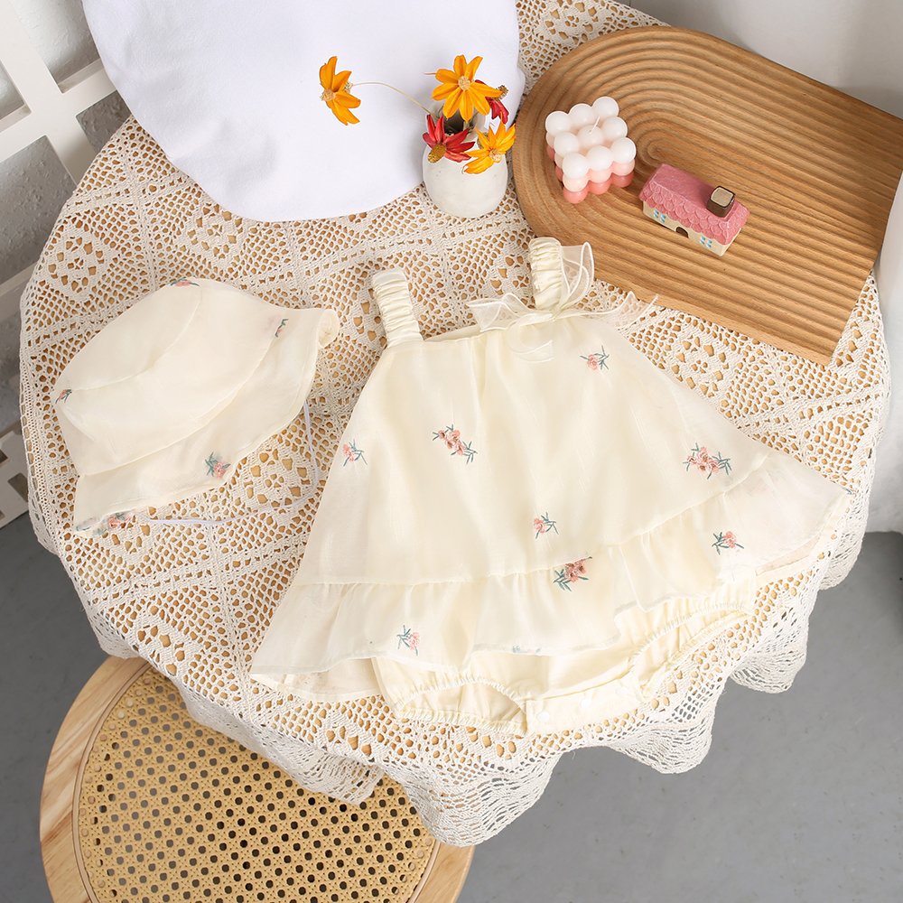 Baby summer romper and bloomer with attached skirt
