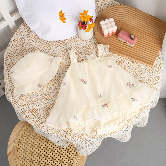 Baby summer romper and bloomer with attached skirt
