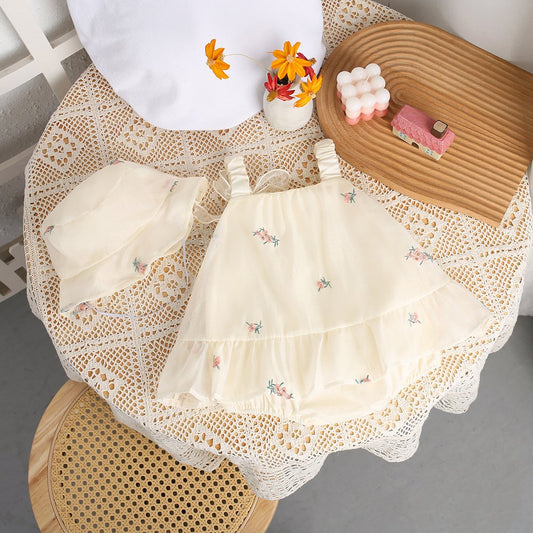 Baby summer romper and bloomer with attached skirt
