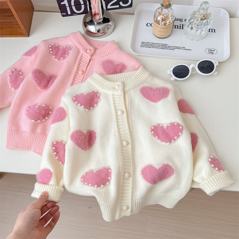 Baby Sweater Pearl Wool Valentine’s Day Overcoat