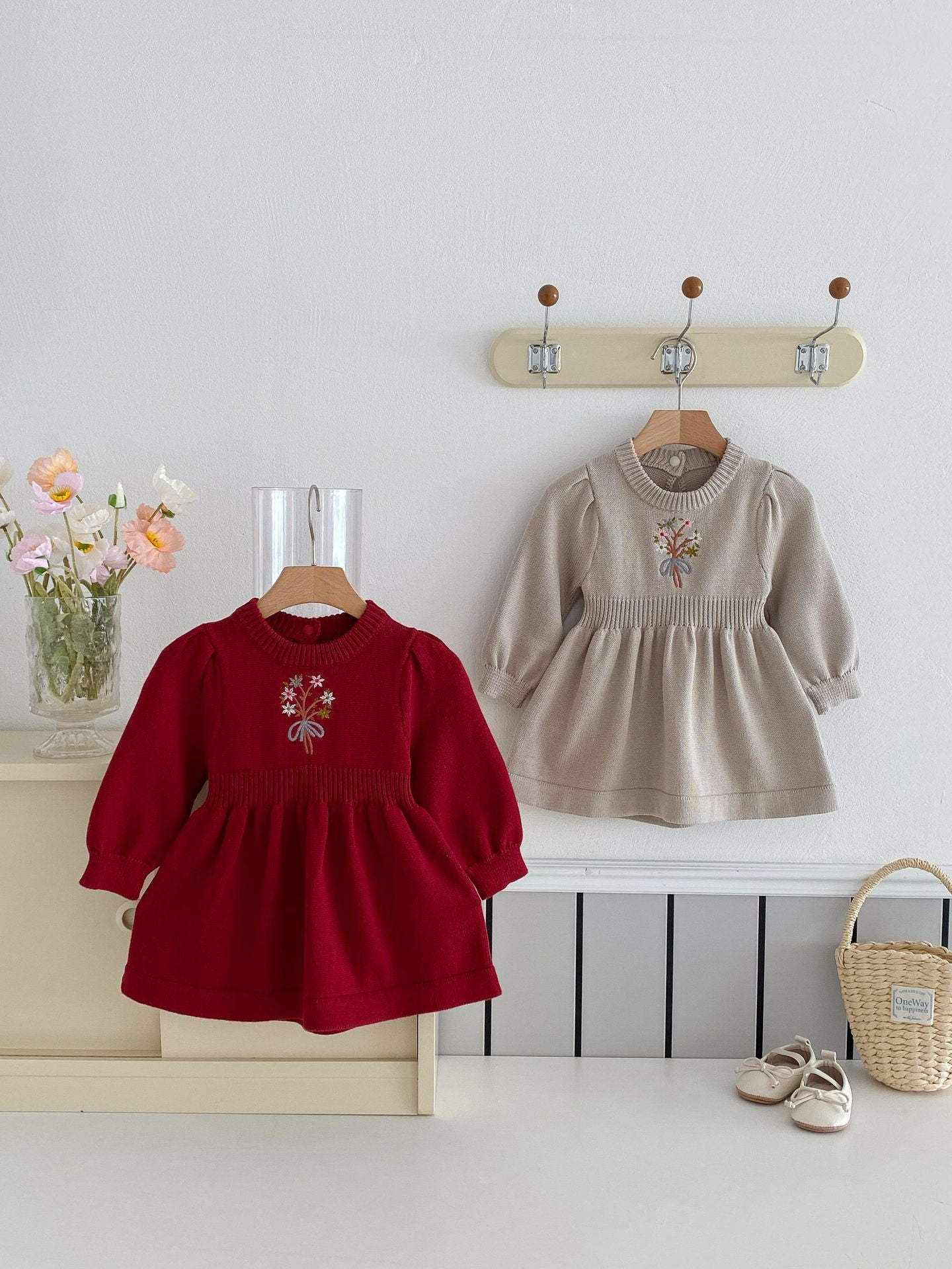 Round Neck Knitted Sweater Skirt Dress