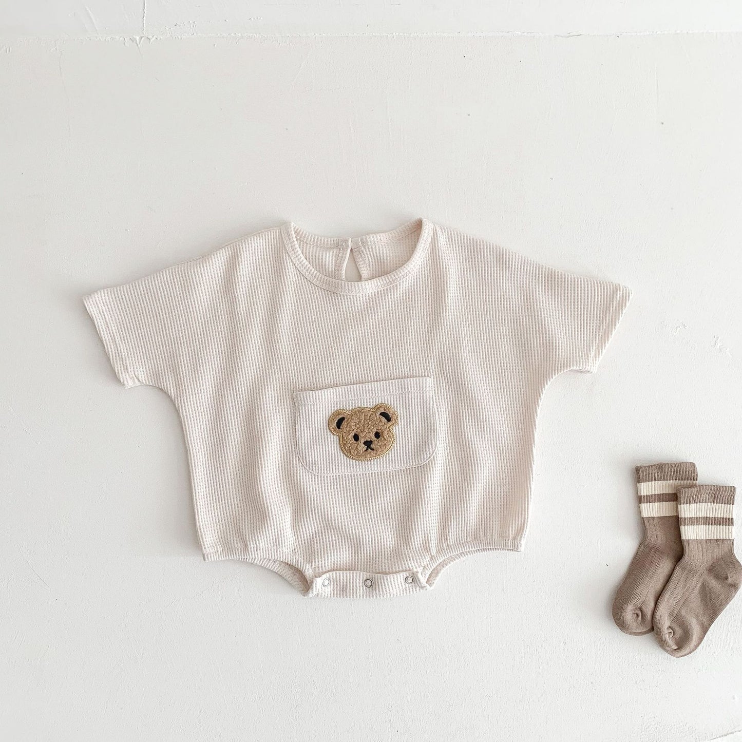 Waffle Infant One-Piece Boys Bear Bodysuit Short Sleeve Romper — Soft, Snuggly & Playful