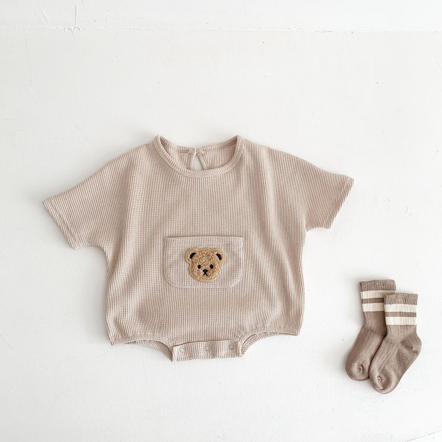 Waffle Infant One-Piece Boys Bear Bodysuit Short Sleeve Romper — Soft, Snuggly & Playful