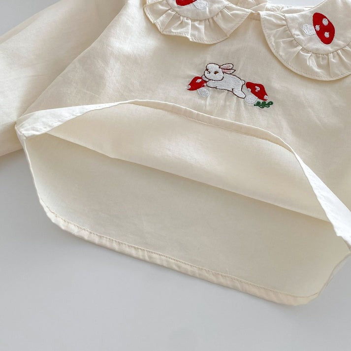 Valentina Embroidered Girls Top and Dress Set cotton top and a denim dress, very elegant with a collar