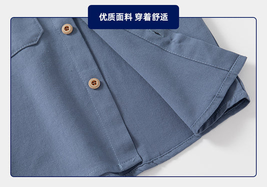 Long Sleeve Cotton Shirt with Lapel Collar