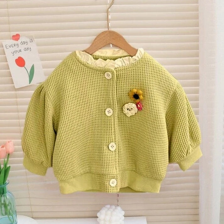 Fancy Balloon Sleeved Floral Girls Top, cotton, and great for spring weather