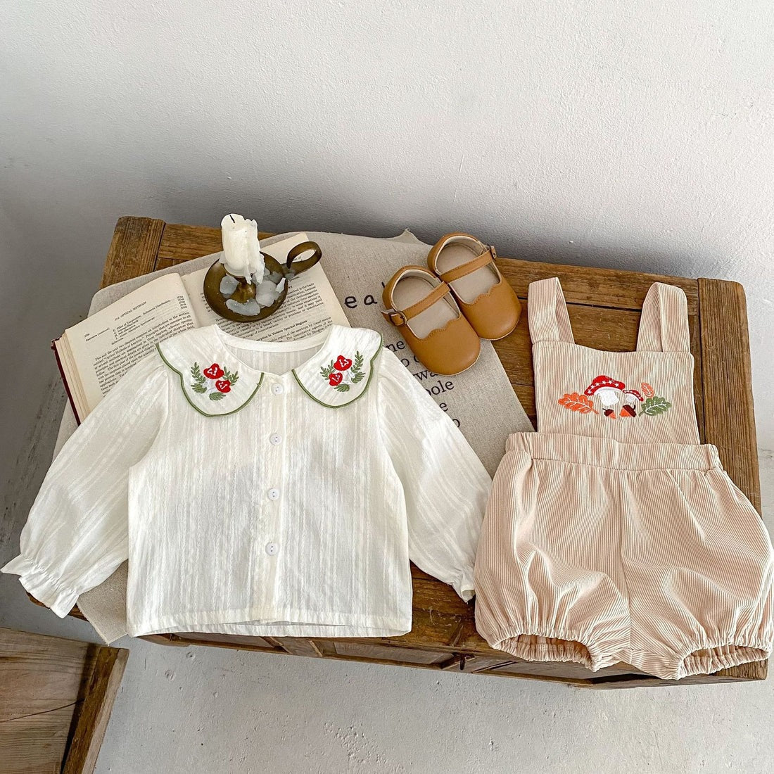 Daisy Dream Baby Girls Two Piece Suspender Set, cotton, full sleeves, very elegant with a collar