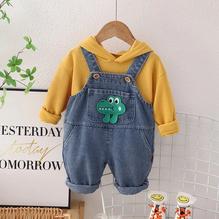 Cozy Denim Boys and Girls Jumpsuit with Hoodie, cotton t-shirt, and denim dungaree