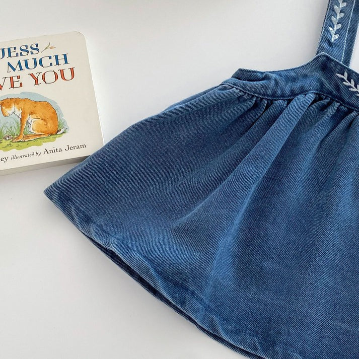 Valentina Embroidered Girls Top and Dress Set cotton top and a denim dress, very elegant with a collar