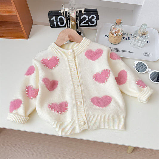 Baby Sweater Pearl Wool Valentine’s Day Overcoat