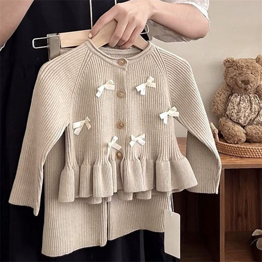 Girls Long-Sleeved Knitted Cardigan Two-Piece Suit