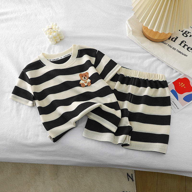 Striped Short-Sleeved Baby Suit – Soft One-Piece for Kids