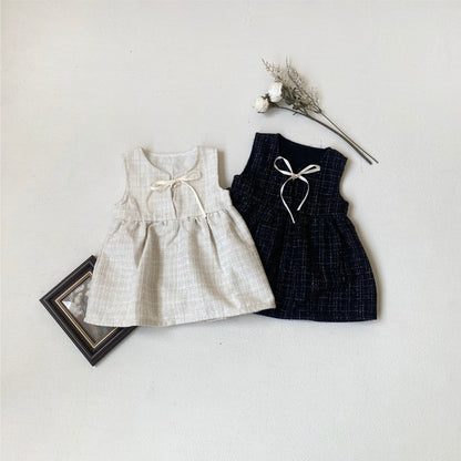 South Korea-Inspired Girls’ Classic Bow Sleeveless Dress
