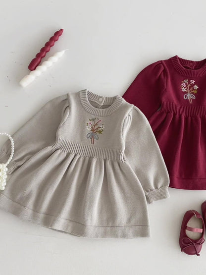 Round Neck Knitted Sweater Skirt Dress