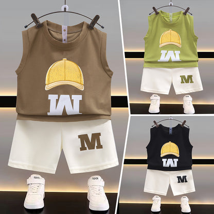Boys’ Sleeveless Vest Set – 2-Piece Cartoon Shirt and Shorts Outfit