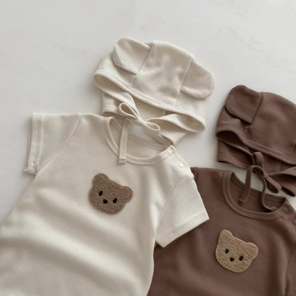 Baby Summer Romper Bear Waffle One-Piece Jumpsuit — Light, Cozy & Adorably Playful