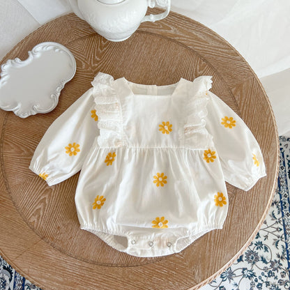Daisies Embroidered Long Sleeve Romper — Delicate, Cozy & Full of Sweet Details