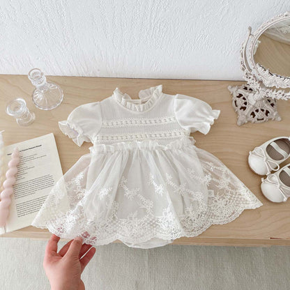 Baby Bloomer with Skirt Waffle Lace Romper
