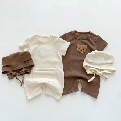Baby Summer Romper Bear Waffle One-Piece Jumpsuit — Light, Cozy & Adorably Playful