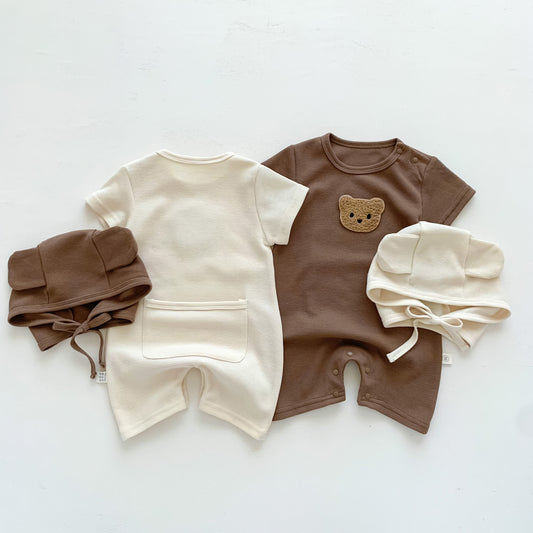 Baby Summer Romper Bear Waffle One-Piece Jumpsuit — Light, Cozy & Adorably Playful