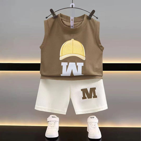Boys’ Sleeveless Vest Set – 2-Piece Cartoon Shirt and Shorts Outfit