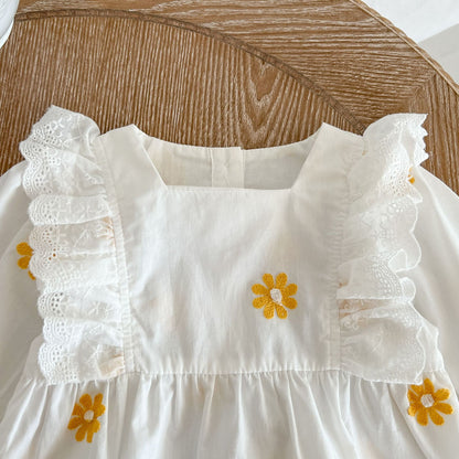 Daisies Embroidered Long Sleeve Romper — Delicate, Cozy & Full of Sweet Details