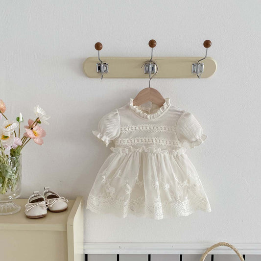 Baby Bloomer with Skirt Waffle Lace Romper