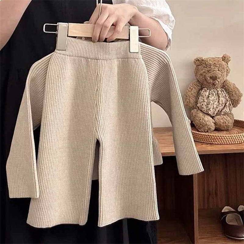 Girls Long-Sleeved Knitted Cardigan Two-Piece Suit