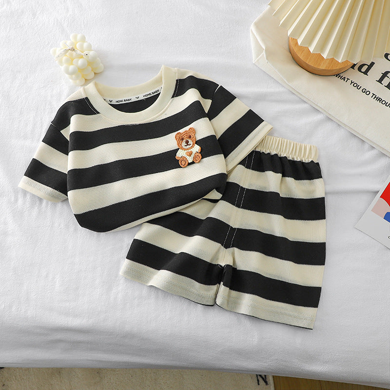 Striped Short-Sleeved Baby Suit – Soft One-Piece for Kids