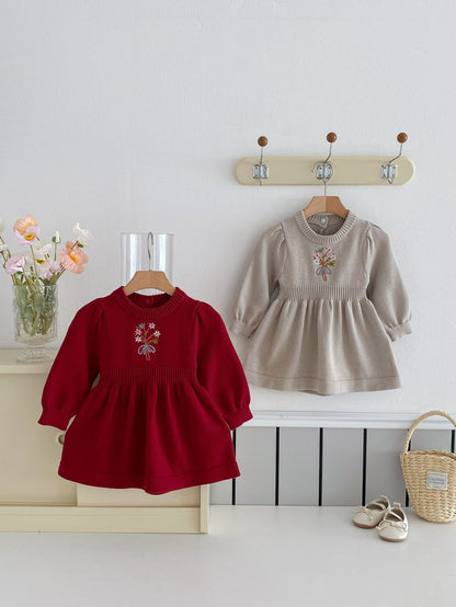 Round Neck Knitted Sweater Skirt Dress