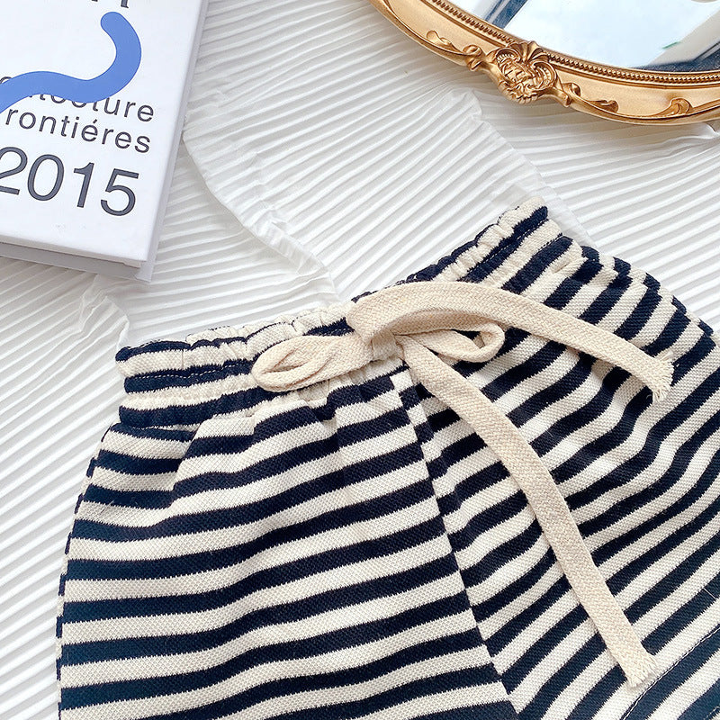 Girls’ 2-Piece Summer Set – Bow Accent Top & Striped Shorts