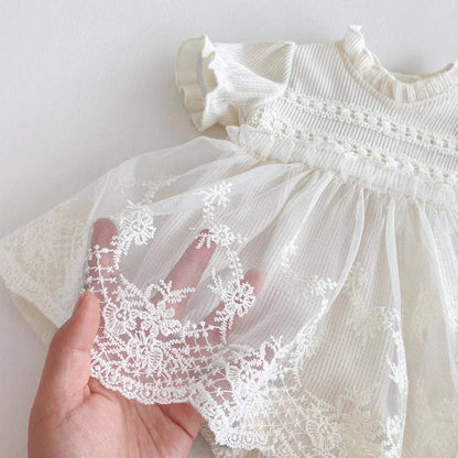 Baby Bloomer with Skirt Waffle Lace Romper