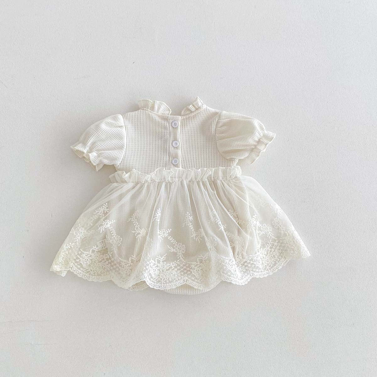 Baby Bloomer with Skirt Waffle Lace Romper