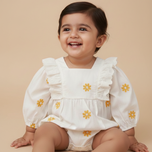 Daisies Long Sleeve Floral 100% Cotton Summer Romper