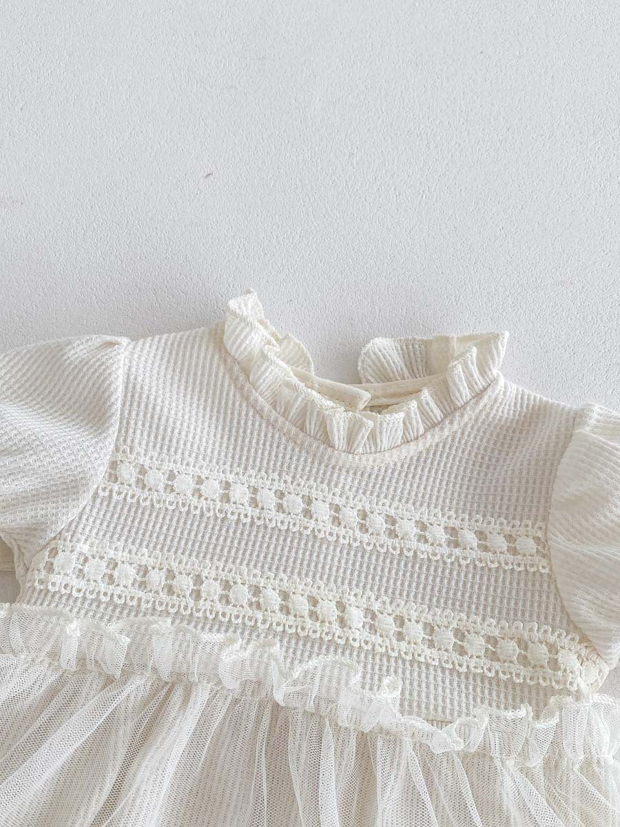 Baby Bloomer with Skirt Waffle Lace Romper
