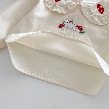 Valentina Embroidered Girls Top and Dress Set cotton top and a denim dress, very elegant with a collar