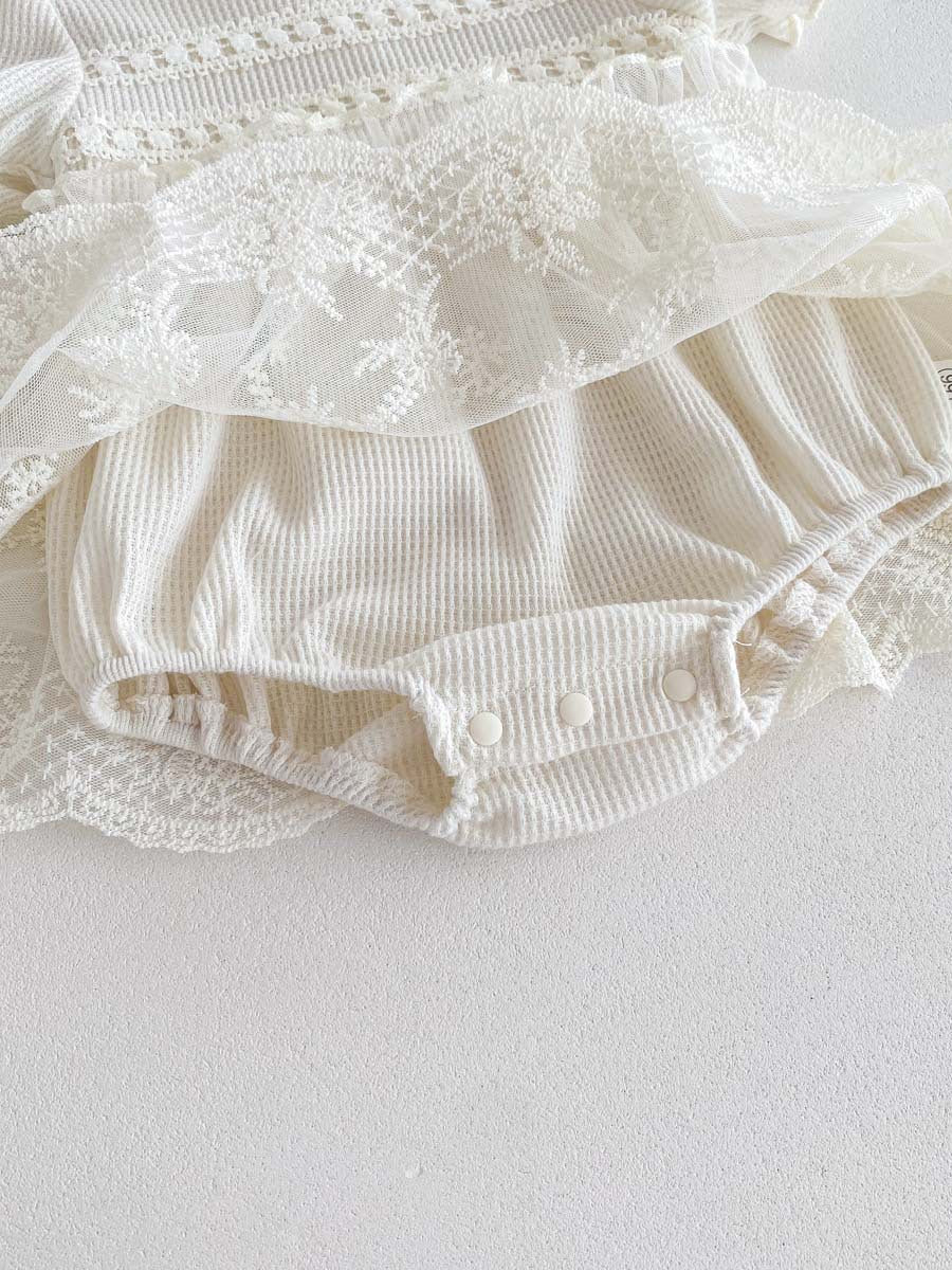 Baby Bloomer with Skirt Waffle Lace Romper