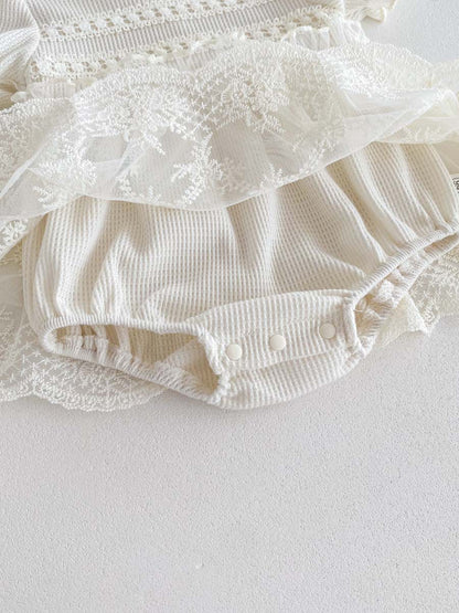 Baby Bloomer with Skirt Waffle Lace Romper