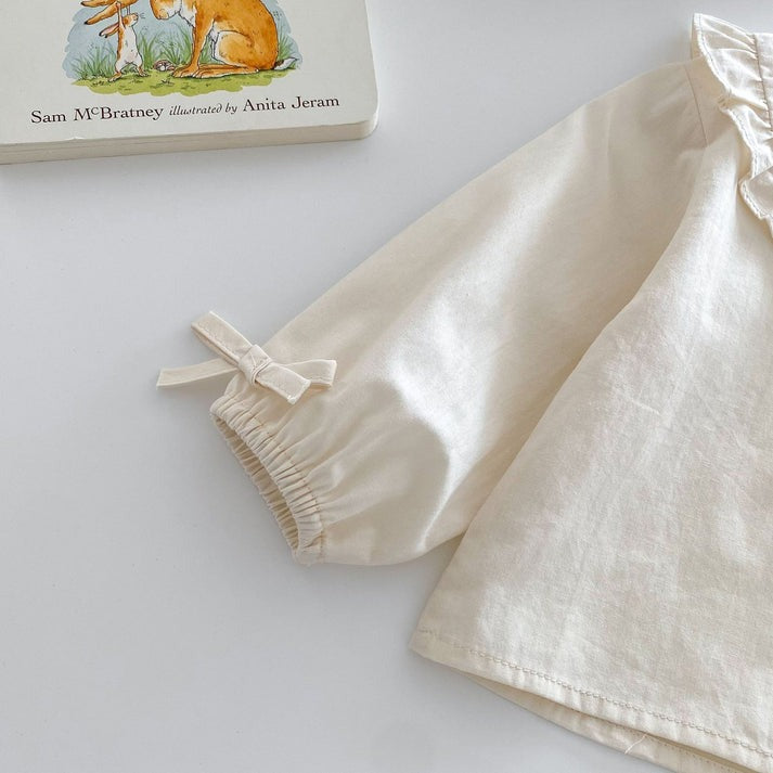 Valentina Embroidered Girls Top and Dress Set cotton top and a denim dress, very elegant with a collar