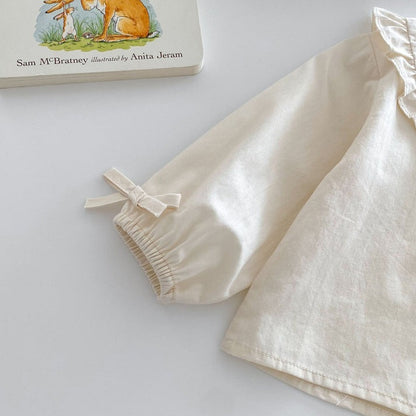 Valentina Embroidered Girls Top and Dress Set cotton top and a denim dress, very elegant with a collar