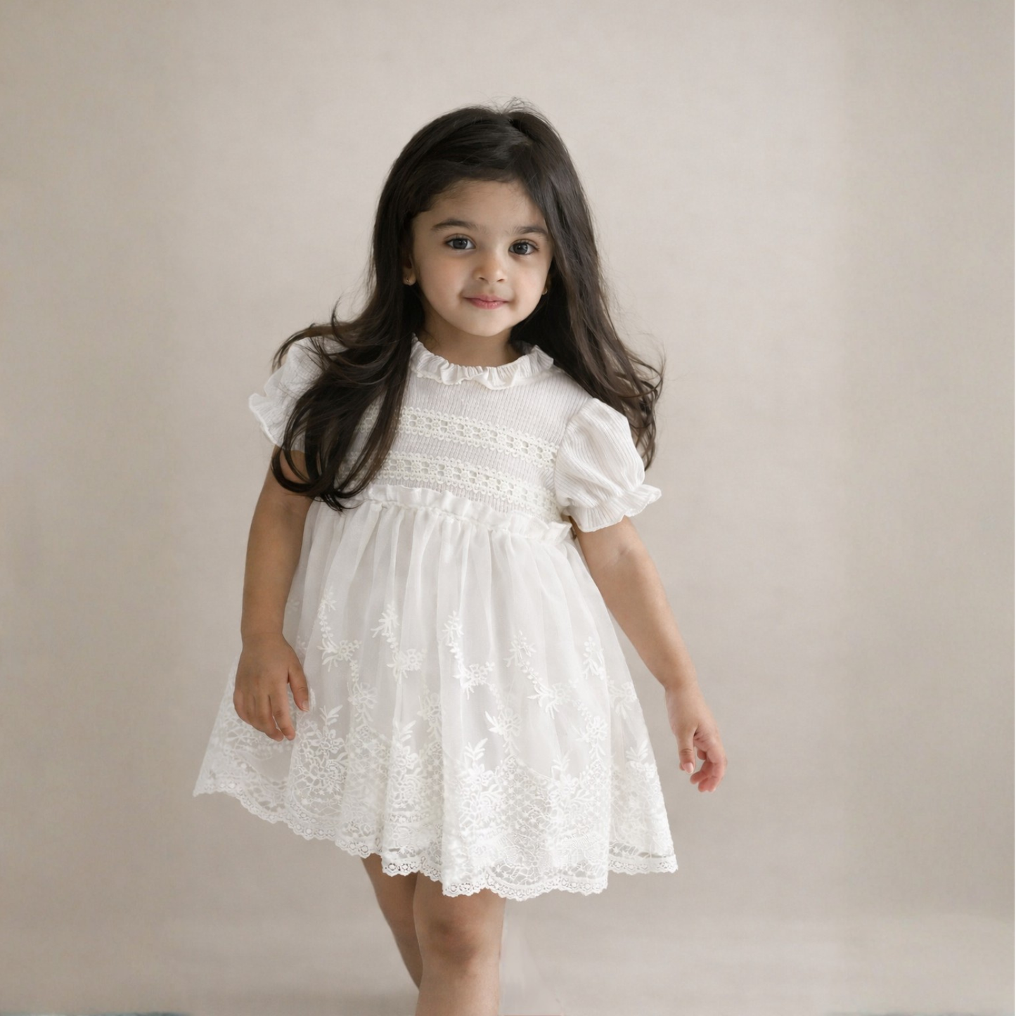 Baby Bloomer with Skirt Waffle Ivory Lace Romper