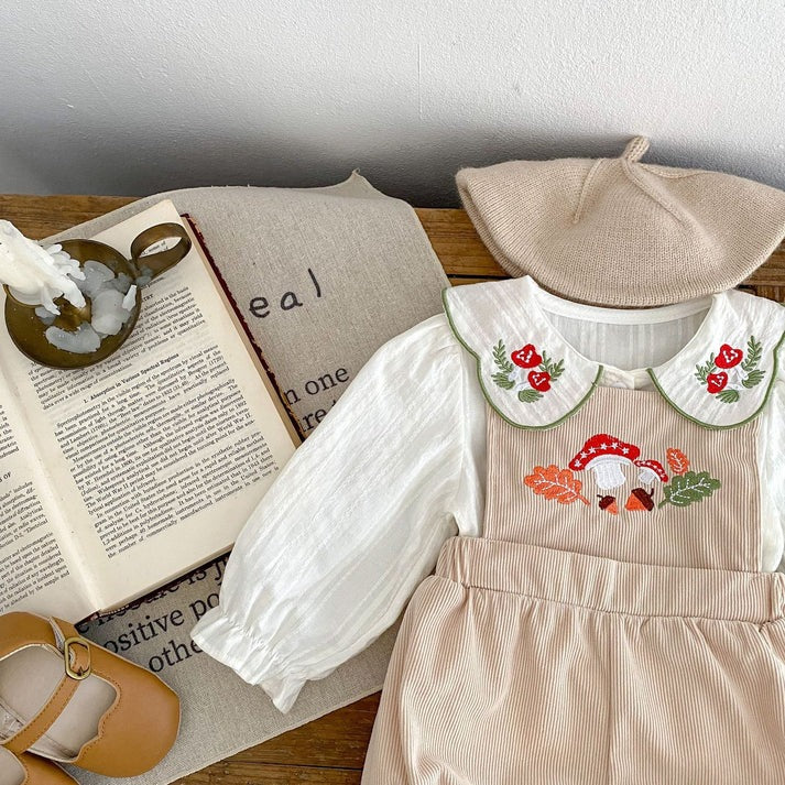 Daisy Dream Baby Girls Two Piece Suspender Set, cotton, full sleeves, very elegant with a collar