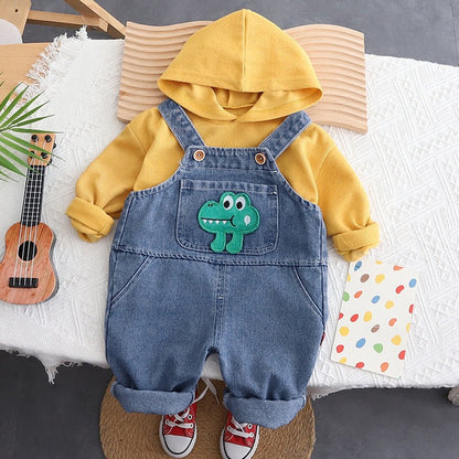 Cozy Denim Boys and Girls Jumpsuit with Hoodie, cotton t-shirt, and denim dungaree