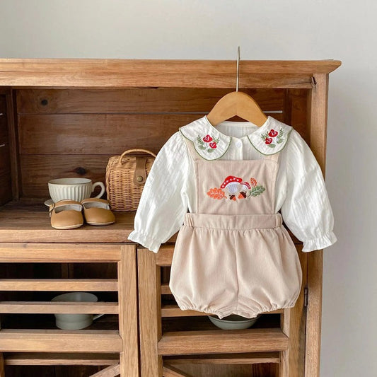 Daisy Dream Baby Girls Two Piece Suspender Set, cotton, full sleeves, very elegant with a collar