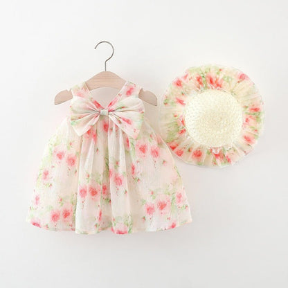 Inaya Baby Girls Pastel Flair Dress with Hat with cotton liner and princess flair