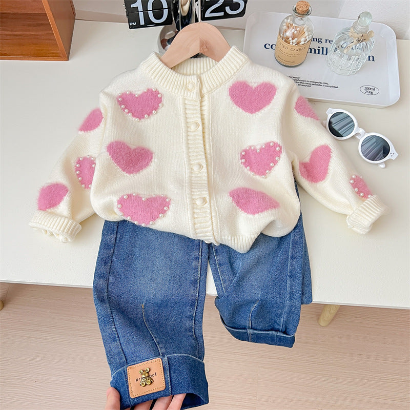 Baby Sweater Pearl Wool Valentine’s Day Overcoat